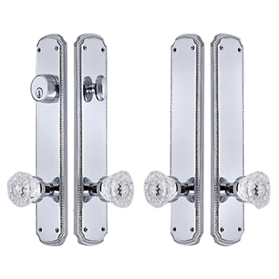 ##Antique Hardware## 11 1/2 Inch Beaded Double-Door Deadbolt Entryway Set