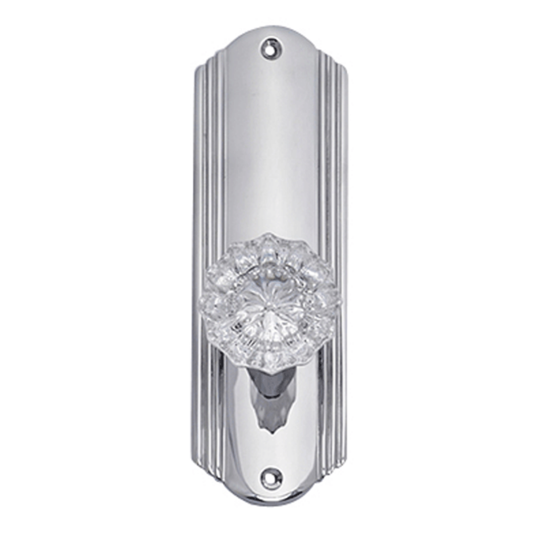 ##Antique Hardware## Art Deco Long Backplate Door Set with Fluted Crystal Door Knobs (Several Finishes Available)