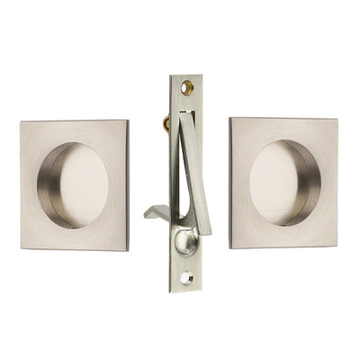 ##Antique Hardware## Mid-Century Modern Solid Brass Square Pocket Door Pull Set