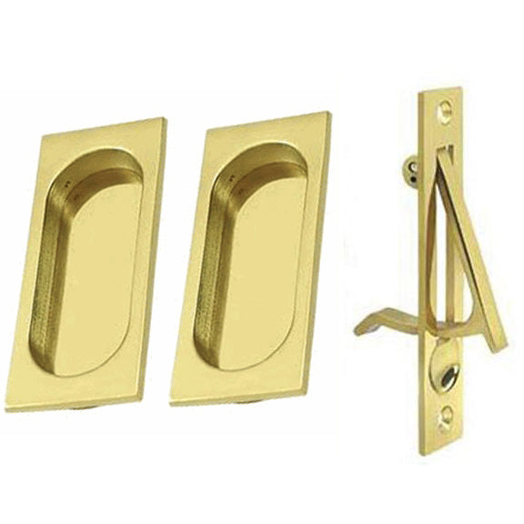 ##Antique Hardware## Square Style Single Pocket Passage Style Door Set (Unlacquered Brass Finish)