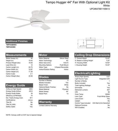 44" Tempo Hugger in White w/ White Blades