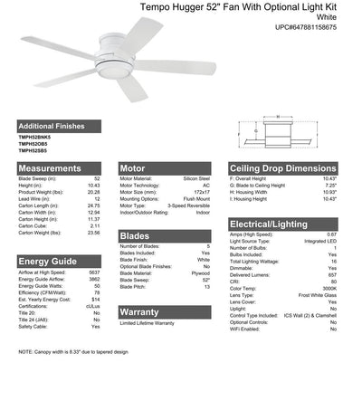 52" Tempo Hugger in White w/ White Blades