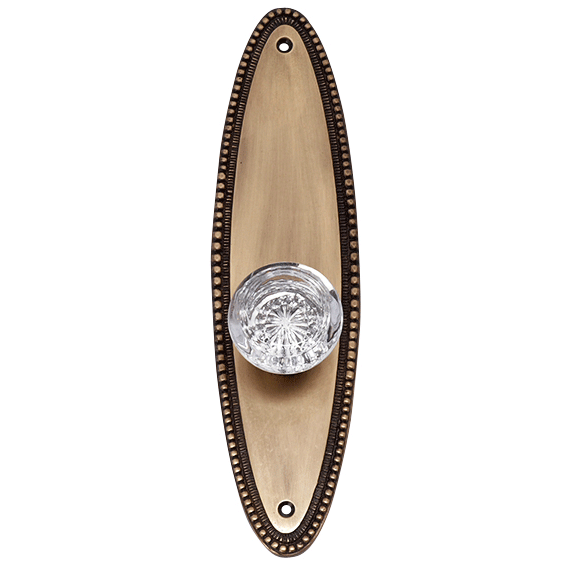 ##Antique Hardware## Oval Beaded Backplate Door Set with Round Crystal Door Knobs (Several Finishes Available)