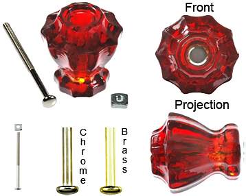 ##Antique Hardware## Astoria Large 1 1/2 Inch Ruby Red Decagon Teardrop Glass Knob