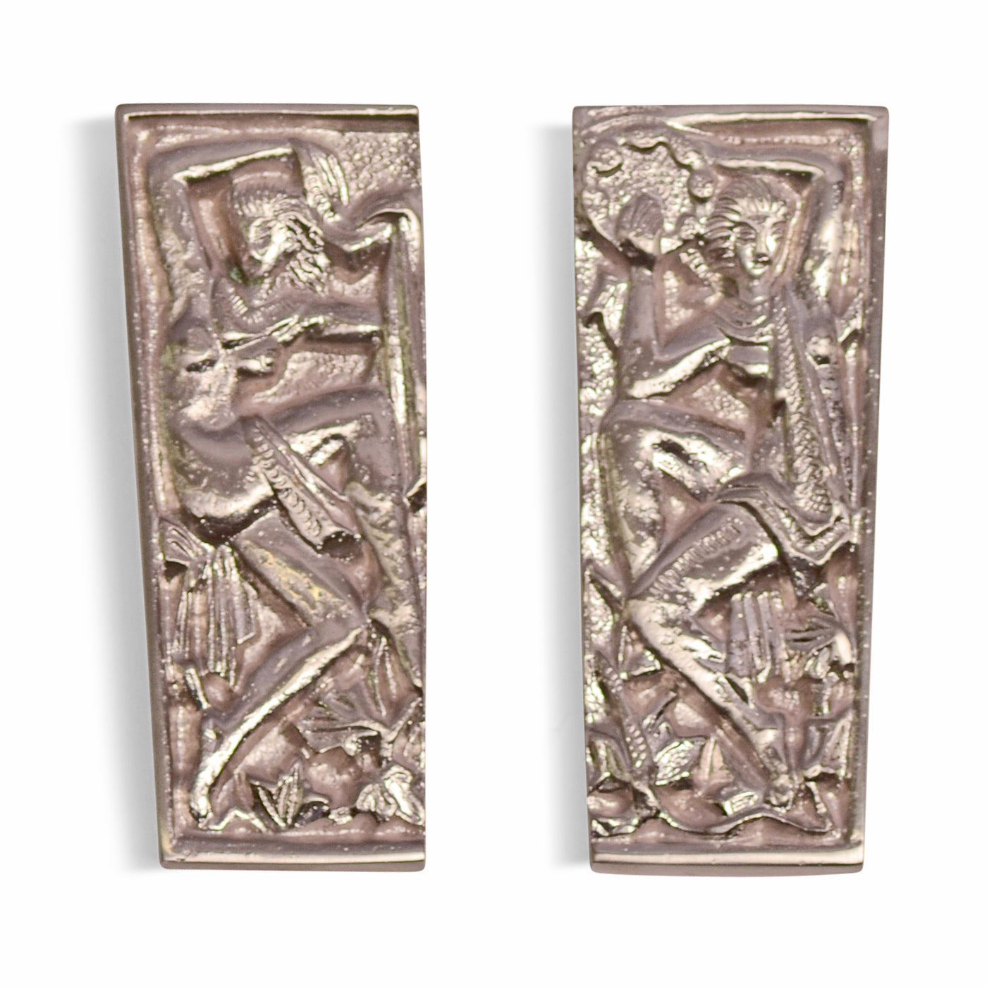 ##Antique Hardware## 4 3/8 Inch Overall Solid Brass Grecian Dancing Ladies Cabinet Pull Set (Brushed Nickel Finish)