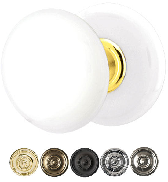 ##Antique Hardware## Ice White Porcelain Door Knob Set With Porcelain Rosette (Several Finish Options)