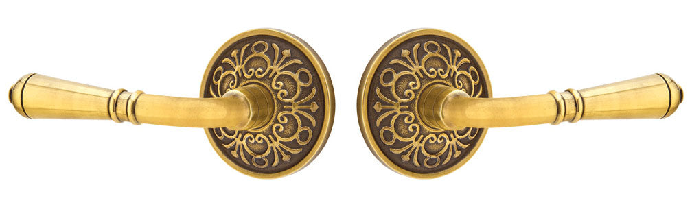 Antique Hardware Emtek Solid Brass Turino Lever With Lancaster Rosette (Many Finishes Available) EMTEK LEVER DOOR KNOB