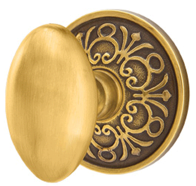 ##Antique Hardware## Solid Brass Egg Door Knob Set With Lancaster Rosette (Several Finish Options)