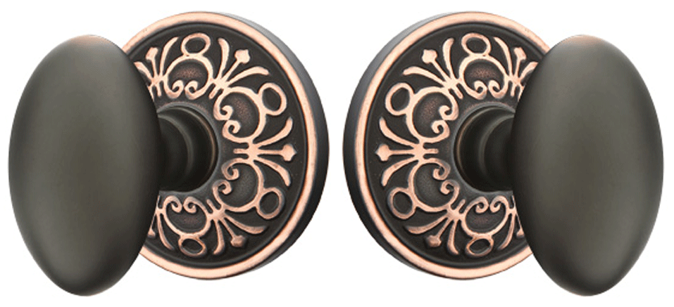 ##Antique Hardware## Solid Brass Egg Door Knob Set With Lancaster Rosette (Several Finish Options)