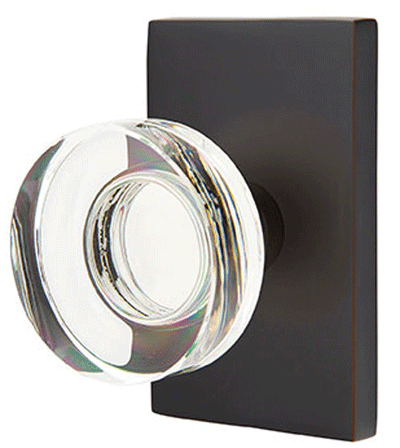 Antique Hardware Emtek Modern Disc Crystal Door Knob Set With Modern Rectangular Rosette (Several Finish Options) EMTEK GLASS CRYSTAL MODERN DISC DOOR KNOB