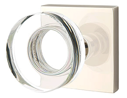 ##Antique Hardware## Modern Disc Crystal Door Knob Set With Square Rosette (Several Finish Options)