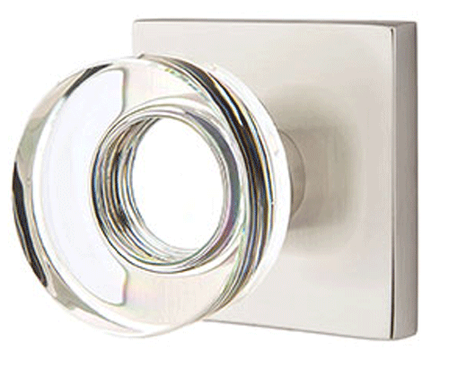 ##Antique Hardware## Modern Disc Crystal Door Knob Set With Square Rosette (Several Finish Options)