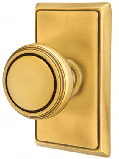 ##Antique Hardware## Solid Brass Norwich Door Knob Set With Rectangular Rosette (Several Finish Options)