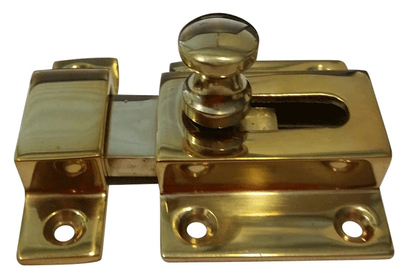 ##Antique Hardware## 2 1/4 Inch Solid Brass Cabinet Latch With Round Turn Piece (Polished Brass Finish)