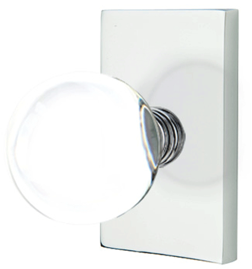 Antique Hardware Emtek Crystal Bristol Door Knob Set With Modern Rectangular Rosette (Several Finish Options) EMTEK GLASS CRYSTAL BRISTOL DOOR KNOB