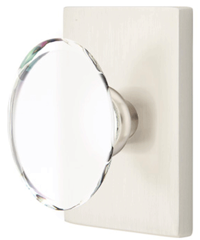 Antique Hardware Emtek Crystal Hampton Door Knob Set With Modern Rectangular Rosette (Several Finish Options) EMTEK GLASS CRYSTAL HAMPTON DOOR KNOB