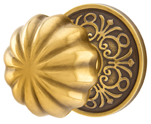 ##Antique Hardware## Solid Brass Melon Door Knob Set With Lancaster Rosette (Several Finish Options)