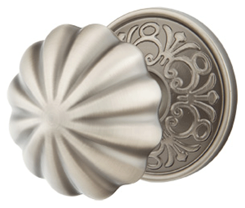 ##Antique Hardware## Solid Brass Melon Door Knob Set With Lancaster Rosette (Several Finish Options)