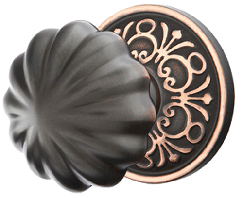 ##Antique Hardware## Solid Brass Melon Door Knob Set With Lancaster Rosette (Several Finish Options)