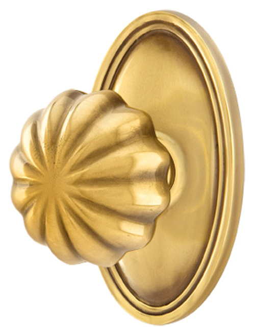 ##Antique Hardware## Solid Brass Melon Door Knob Set With Oval Rosette (Several Finish Options)