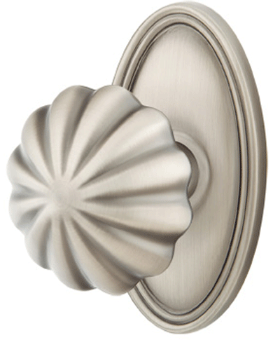 ##Antique Hardware## Solid Brass Melon Door Knob Set With Oval Rosette (Several Finish Options)