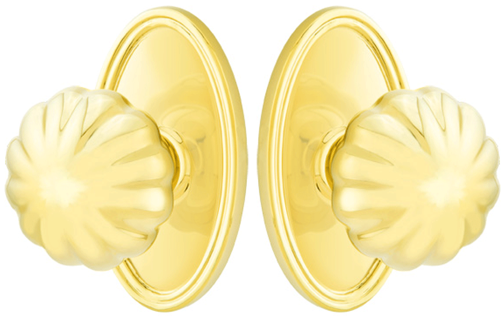 ##Antique Hardware## Solid Brass Melon Door Knob Set With Oval Rosette (Several Finish Options)