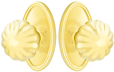 ##Antique Hardware## Solid Brass Melon Door Knob Set With Oval Rosette (Several Finish Options)