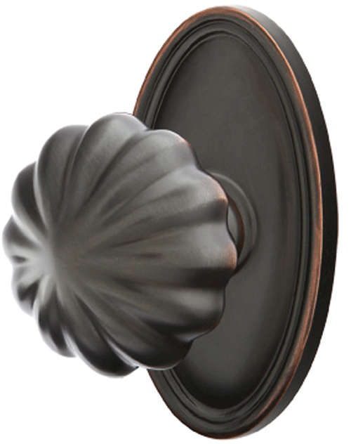 ##Antique Hardware## Solid Brass Melon Door Knob Set With Oval Rosette (Several Finish Options)