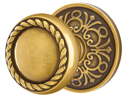 ##Antique Hardware## Solid Brass Rope Door Knob Set With Lancaster Rosette (Several Finish Options)