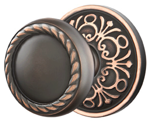 ##Antique Hardware## Solid Brass Rope Door Knob Set With Lancaster Rosette (Several Finish Options)