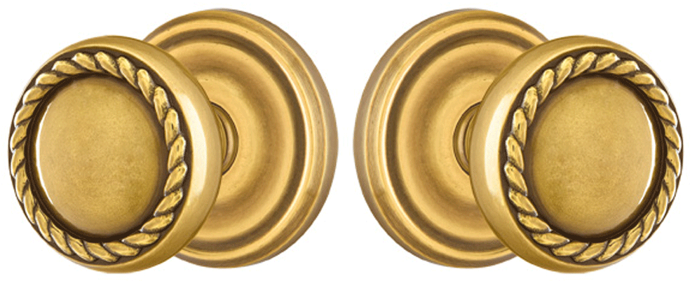 ##Antique Hardware## Solid Brass Rope Door Knob Set With Regular Rosette (Several Finish Options)