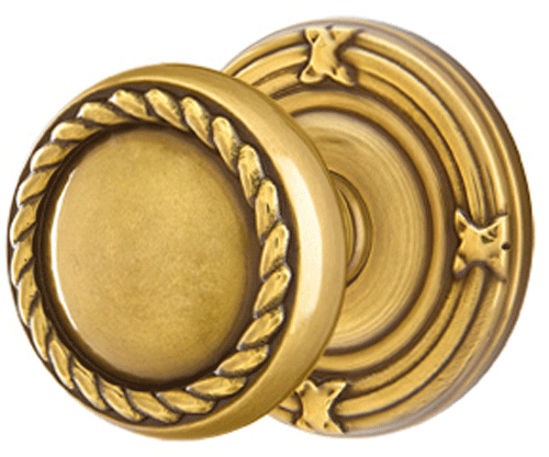 ##Antique Hardware## Solid Brass Rope Door Knob Set With Ribbon & Reed Rosette (Several Finish Options)