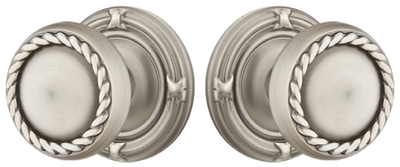 ##Antique Hardware## Solid Brass Rope Door Knob Set With Ribbon & Reed Rosette (Several Finish Options)