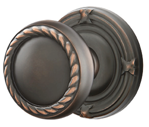 ##Antique Hardware## Solid Brass Rope Door Knob Set With Ribbon & Reed Rosette (Several Finish Options)