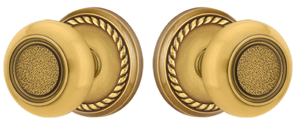 ##Antique Hardware## Solid Brass Belmont Door Knob Set With Rope Rosette (Several Finish Options)