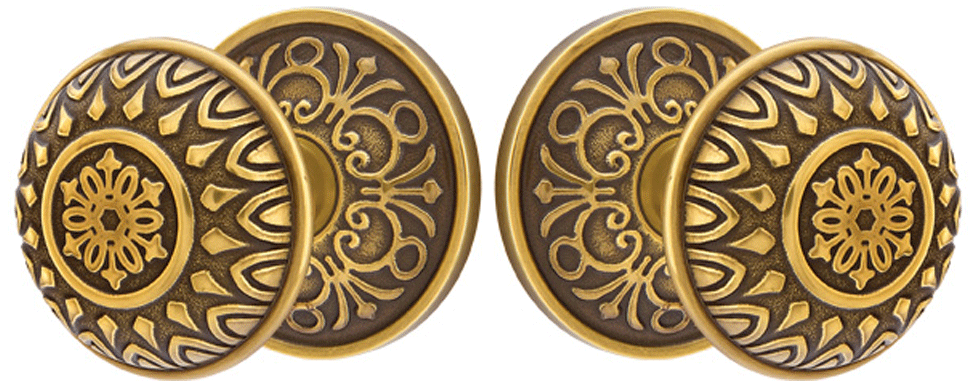 ##Antique Hardware## Solid Brass Lancaster Door Knob Set With Lancaster Rosette (Several Finish Options)