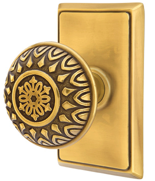 Antique Hardware Emtek Solid Brass Lancaster Door Knob Set With Rectangular Rosette (Several Finishes Available) EMTEK DOOR KNOB