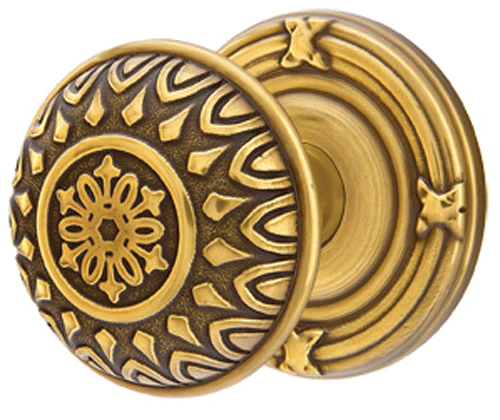 ##Antique Hardware## Solid Brass Lancaster Door Knob Set With Ribbon & Reed Rosette (Several Finish Options)