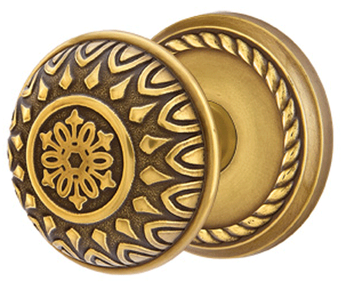 ##Antique Hardware## Solid Brass Lancaster Door Knob Set With Rope Rosette (Several Finish Options)