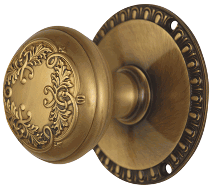 Antique Hardware Egg & Dart Rosette Door Set with Floral Leaf Door Knobs (Several Finishes Available) Door Knobs Brass Antique