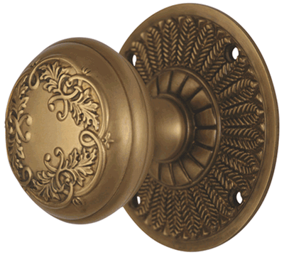 ##Antique Hardware## Feather Rosette Door Set with Floral Leaf Door Knobs (Several Finishes Available)