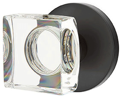 ##Antique Hardware## Modern Square Crystal Door Knob Set With Disk Rosette (Several Finish Options)