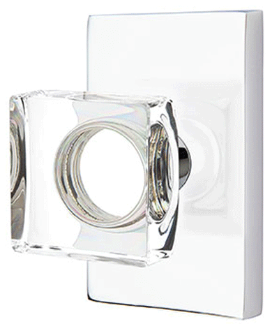 Antique Hardware Emtek Modern Square Crystal Door Knob Set With Modern Rectangular Rosette (Several Finish Options) EMTEK GLASS CRYSTAL MODERN SQUARE DOOR KNOB