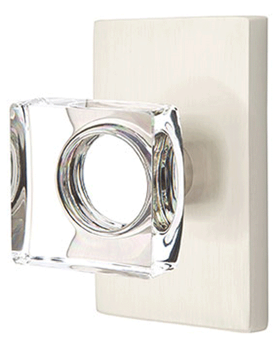 Antique Hardware Emtek Modern Square Crystal Door Knob Set With Modern Rectangular Rosette (Several Finish Options) EMTEK GLASS CRYSTAL MODERN SQUARE DOOR KNOB