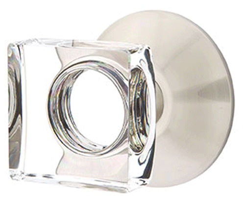 Antique Hardware Modern Square Crystal Door Knob Set With Modern Rosette (Several Finish Options) EMTEK GLASS CRYSTAL MODERN SQUARE DOOR KNOB