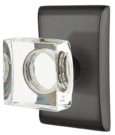 Antique Hardware Emtek Modern Square Crystal Door Knob Set With Neos Rosette (Several Finish Options) EMTEK GLASS CRYSTAL MODERN SQUARE DOOR KNOB