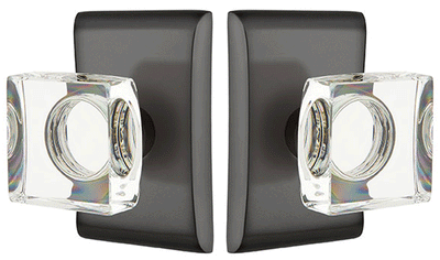 Antique Hardware Emtek Modern Square Crystal Door Knob Set With Neos Rosette (Several Finish Options) EMTEK GLASS CRYSTAL MODERN SQUARE DOOR KNOB