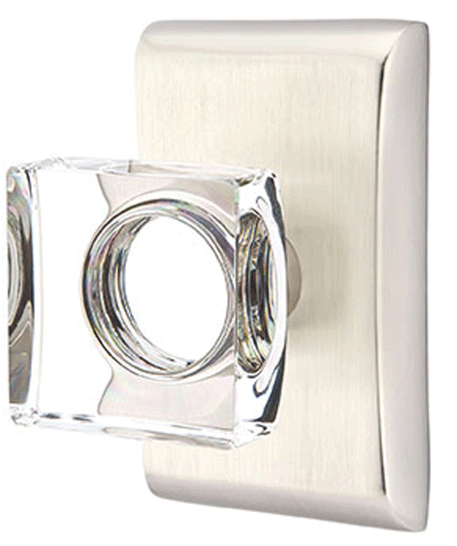 Antique Hardware Emtek Modern Square Crystal Door Knob Set With Neos Rosette (Several Finish Options) EMTEK GLASS CRYSTAL MODERN SQUARE DOOR KNOB