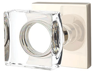 ##Antique Hardware## Modern Square Crystal Door Knob Set With Square Rosette (Several Finish Options)