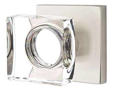 ##Antique Hardware## Modern Square Crystal Door Knob Set With Square Rosette (Several Finish Options)